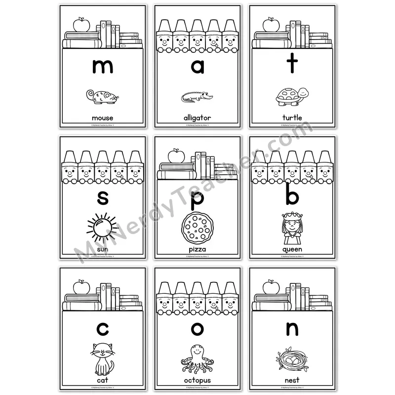 Visual Drill Cards — BTS Set 2 Black and White Phonics Sound Cards