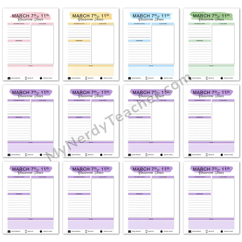Weekly Classroom Newsletter Template — Editable Watercolor Design