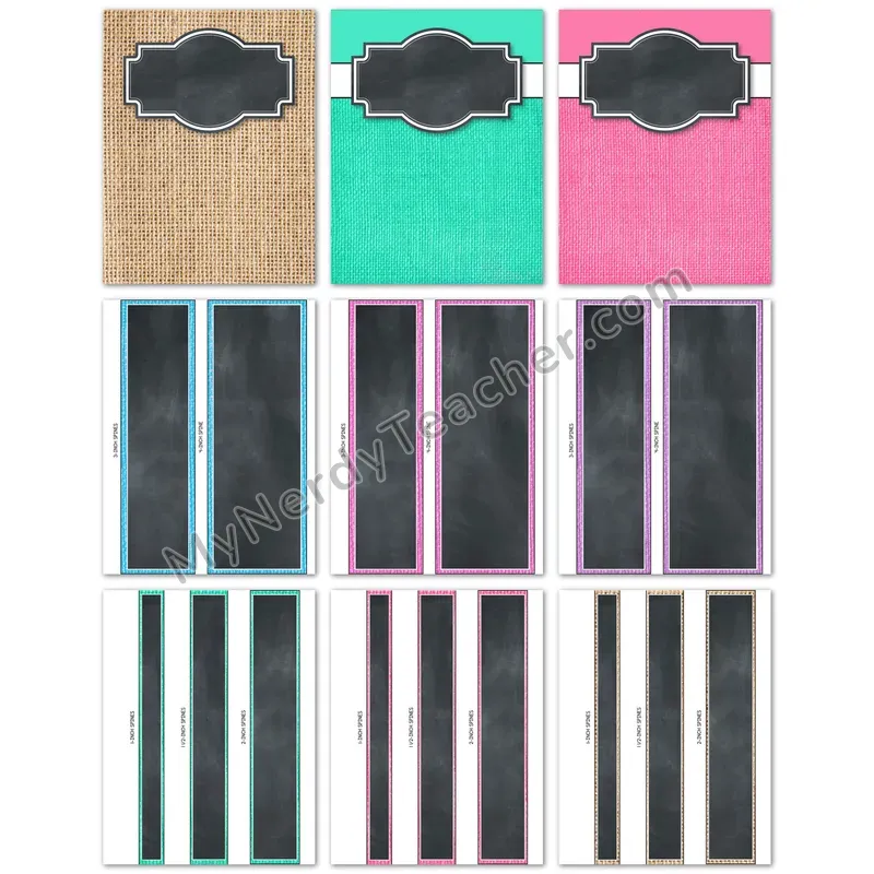 Editable Binder Covers and Spines — Burlap Chalkboard Design