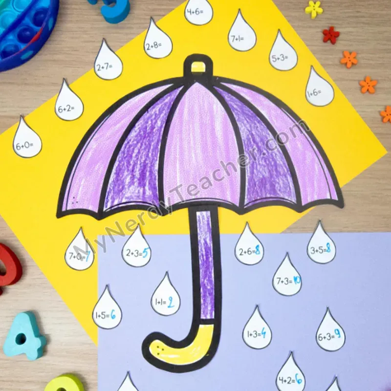 Umbrella Math Craft — Spring Cut and Paste Activity