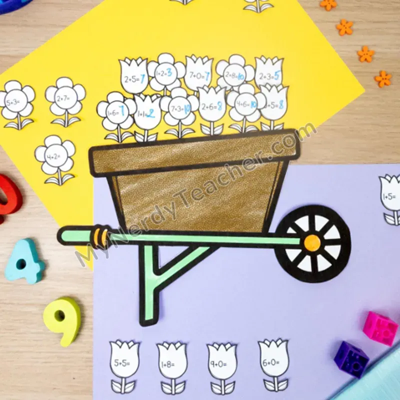 Wheelbarrow Math Craft — Spring Cut and Paste Activity