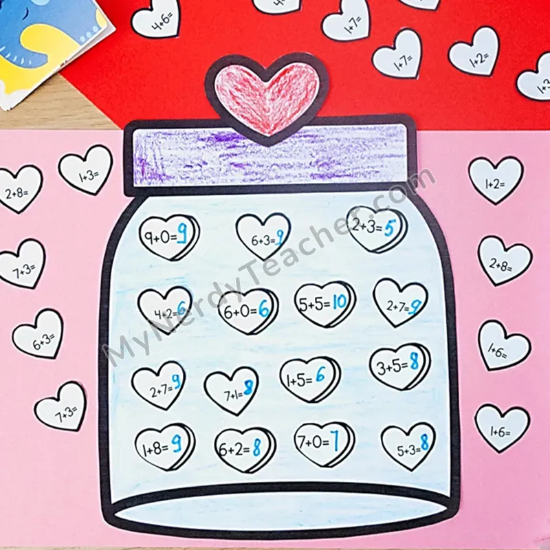 Heart Jar Math Craft — Valentine's Day Cut and Paste
