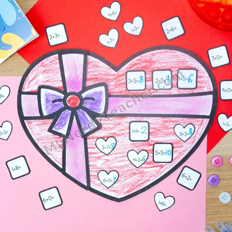 Heart Math Craft — Valentine's Day Cut and Paste