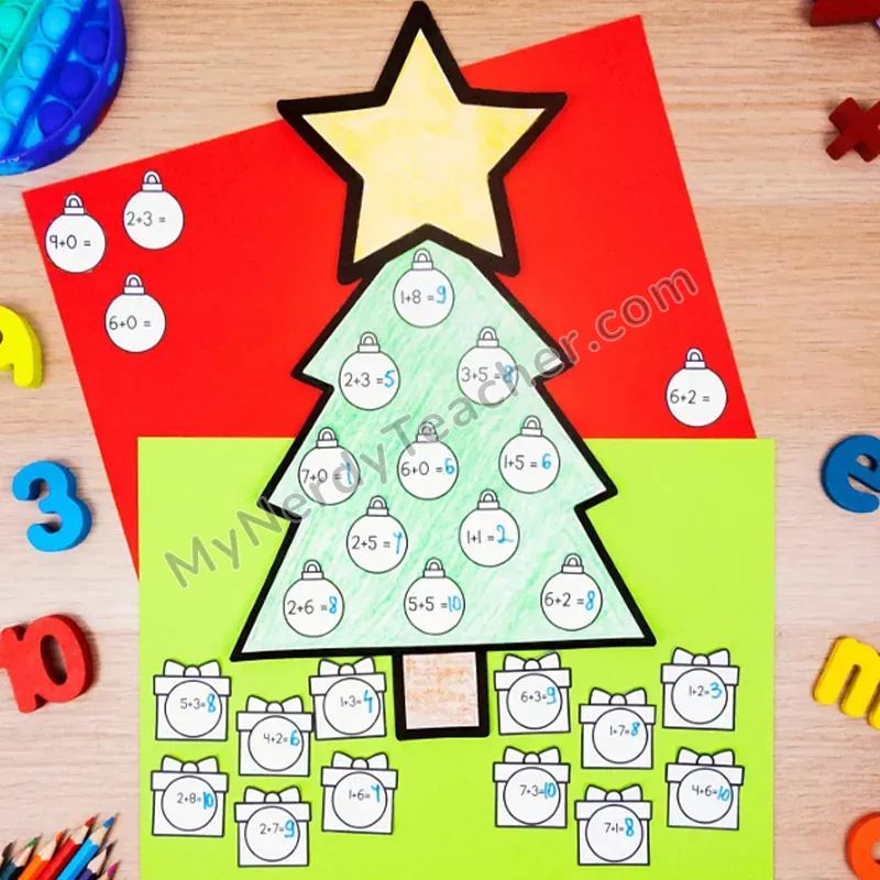Christmas Tree Math Craft — Holiday Cut and Paste