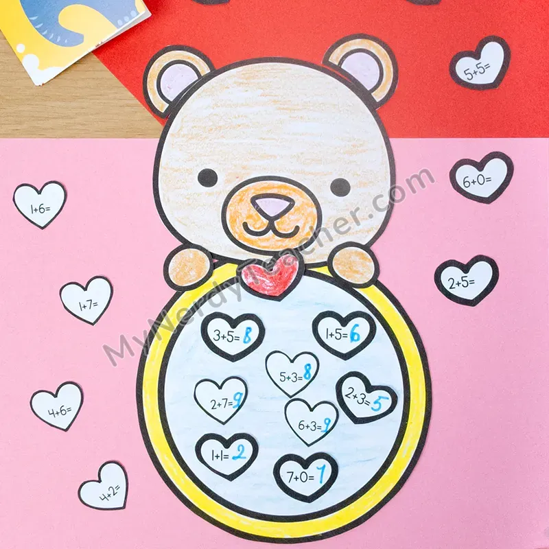 Teddy Bear Math Craft — Valentine's Day Cut and Paste
