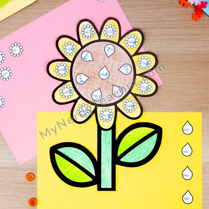 Sunflower Math Craft — Summer Cut and Paste Activity