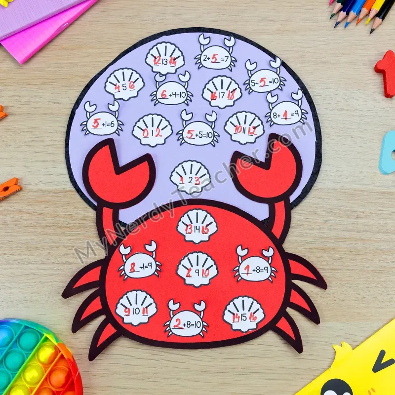 Crab and Seashell Math Craft — Ocean Cut and Paste