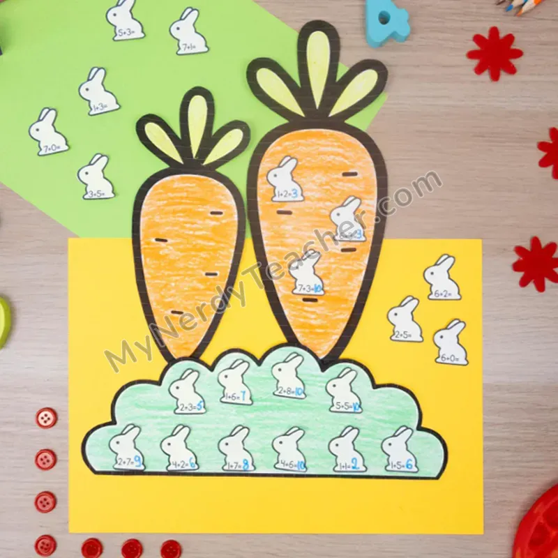 Easter Carrots Math Craft — Spring Cut and Paste