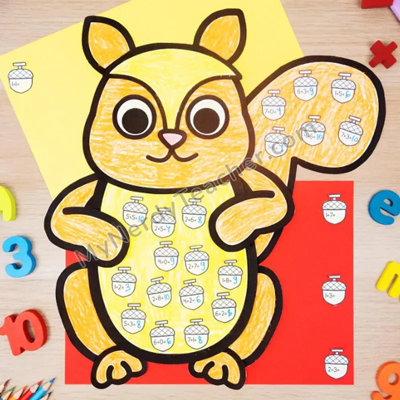 Acorn and Squirrel Math Craft — Fall Cut and Paste
