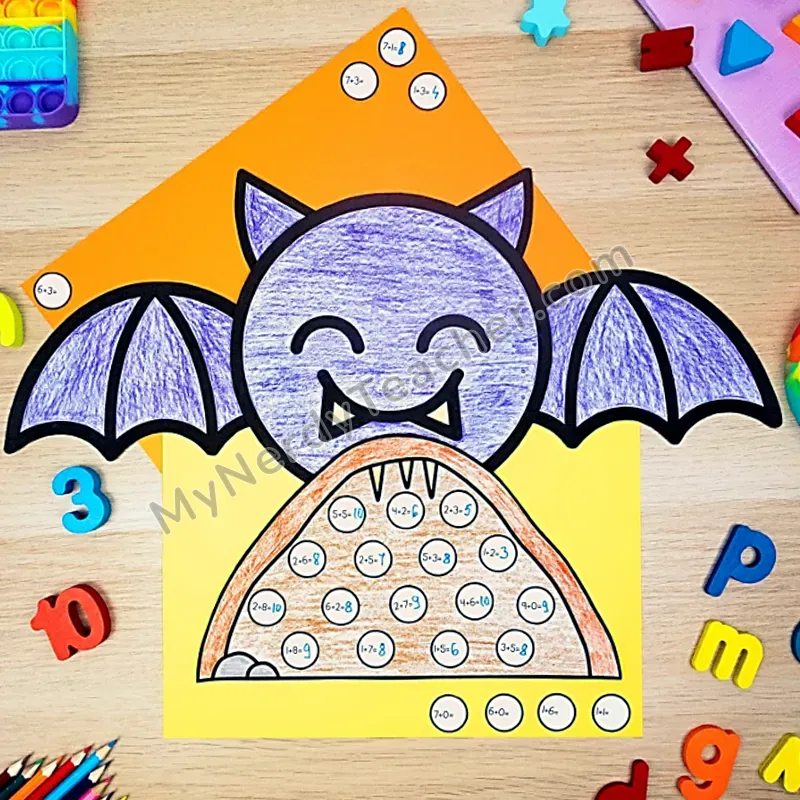 Bat Math Craft — Halloween Cut and Paste Activity