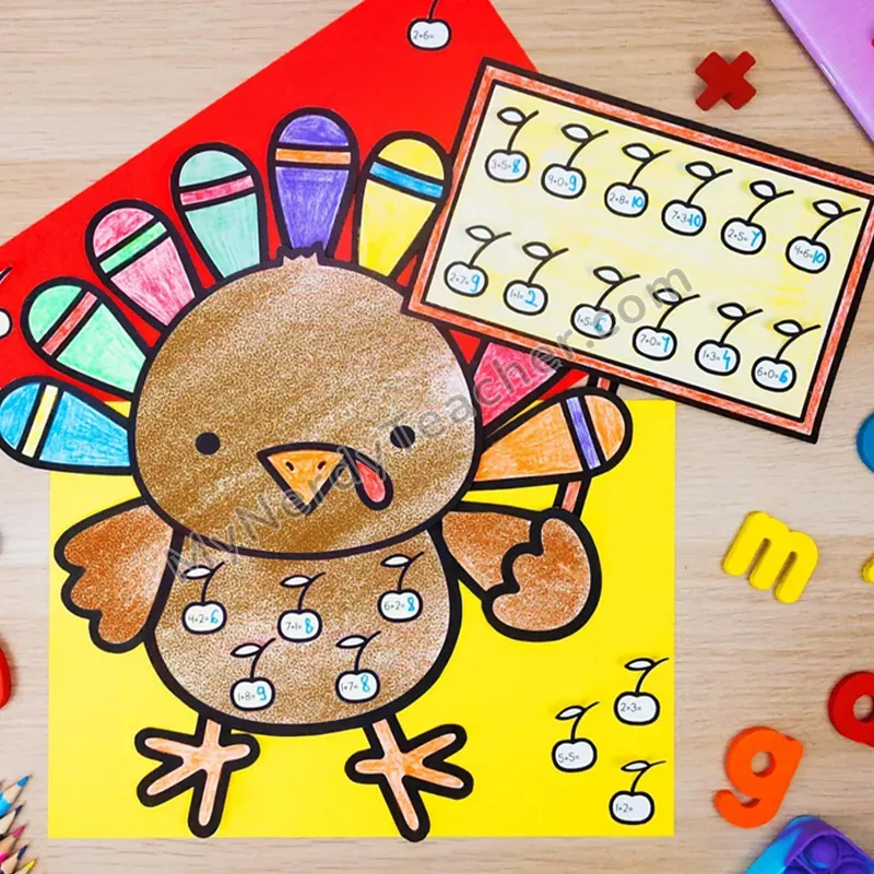 Turkey Math Craft — Thanksgiving Cut and Paste