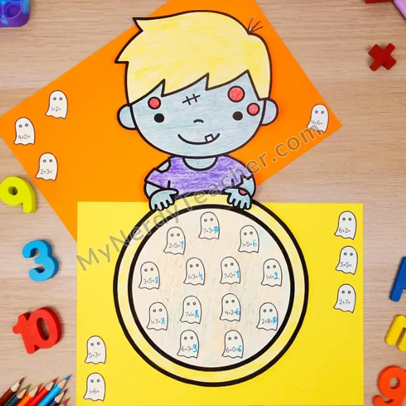 Zombie Math Craft — Halloween Cut and Paste Activity