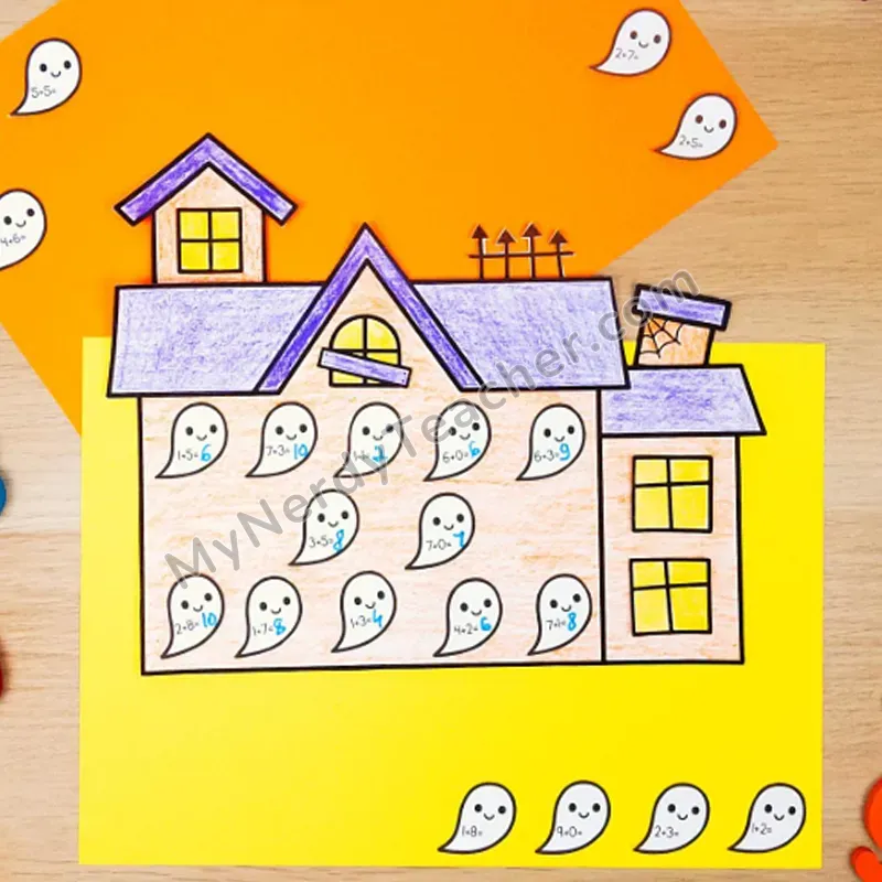 Haunted House Math Craft — Halloween Cut and Paste