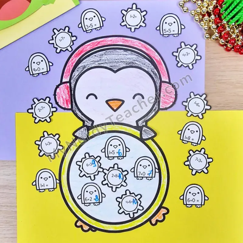 Penguin Math Craft — Winter Cut and Paste Activity
