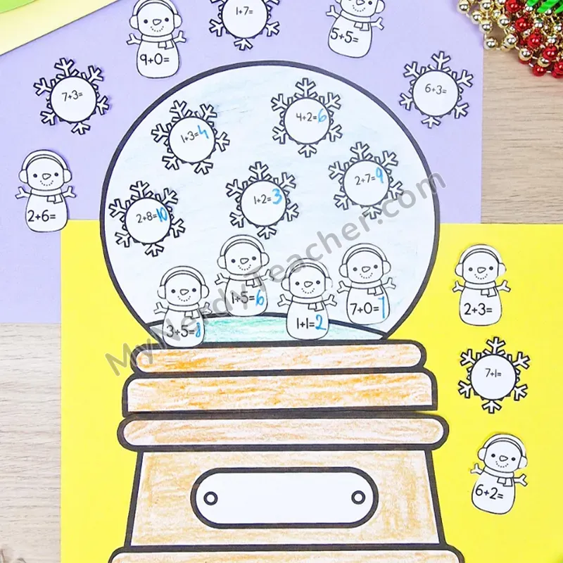 Snow Globe Math Craft — Winter Cut and Paste Activity