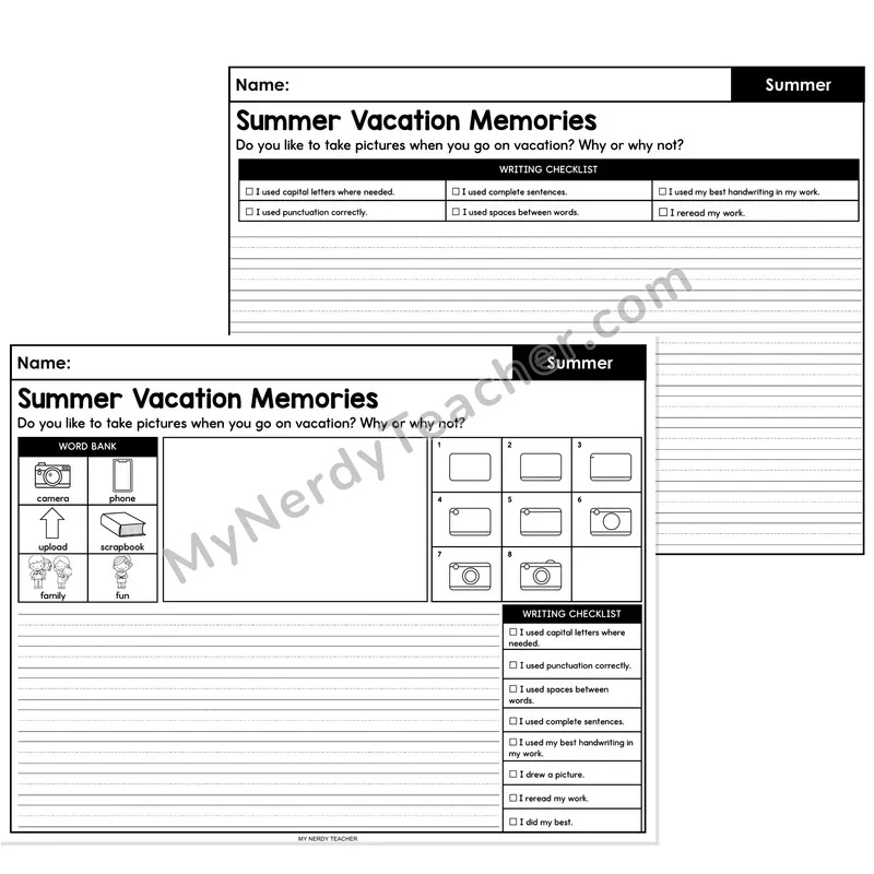 Summer Opinion Writing Prompt — Summer Vacation Memories
