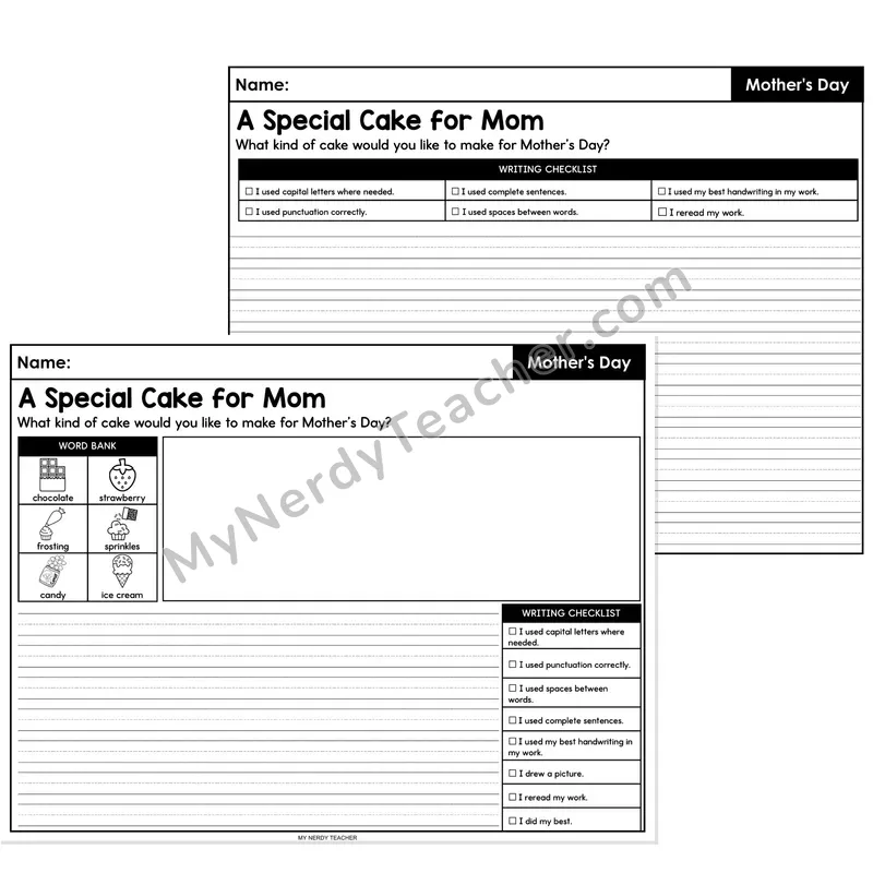 Mother's Day Opinion Writing Prompt — A Special Cake for Mom
