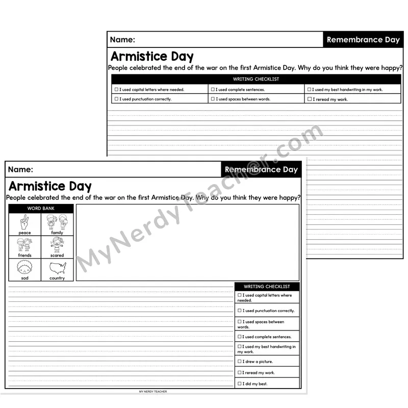 Remembrance Day Opinion Writing Prompt — Armistice Day
