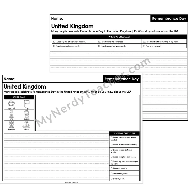 Remembrance Day Informational Writing Prompt — United Kingdom