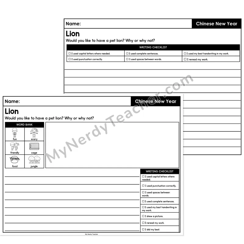 Lunar New Year Opinion Writing Prompt (Lined) — Lion