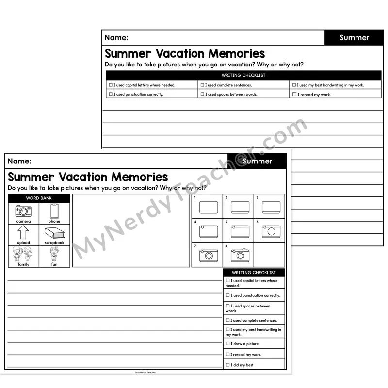 Summer Opinion Writing Prompt (Lined) — Summer Vacation Memories