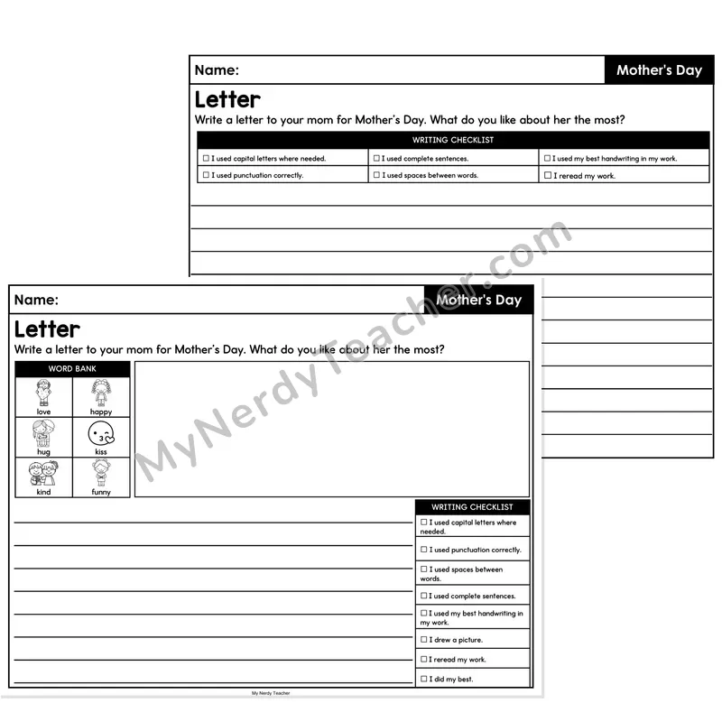 Mother's Day Letter Writing Writing Prompt (Lined) — Letter