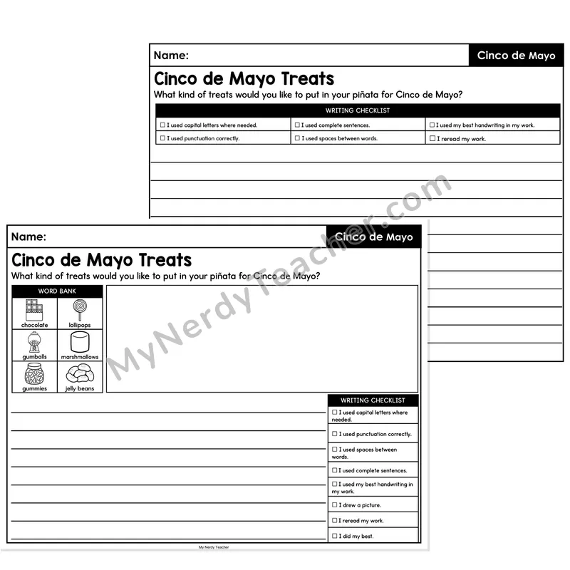 Fiesta Opinion Writing Prompt (Lined) — Cinco de Mayo Treats