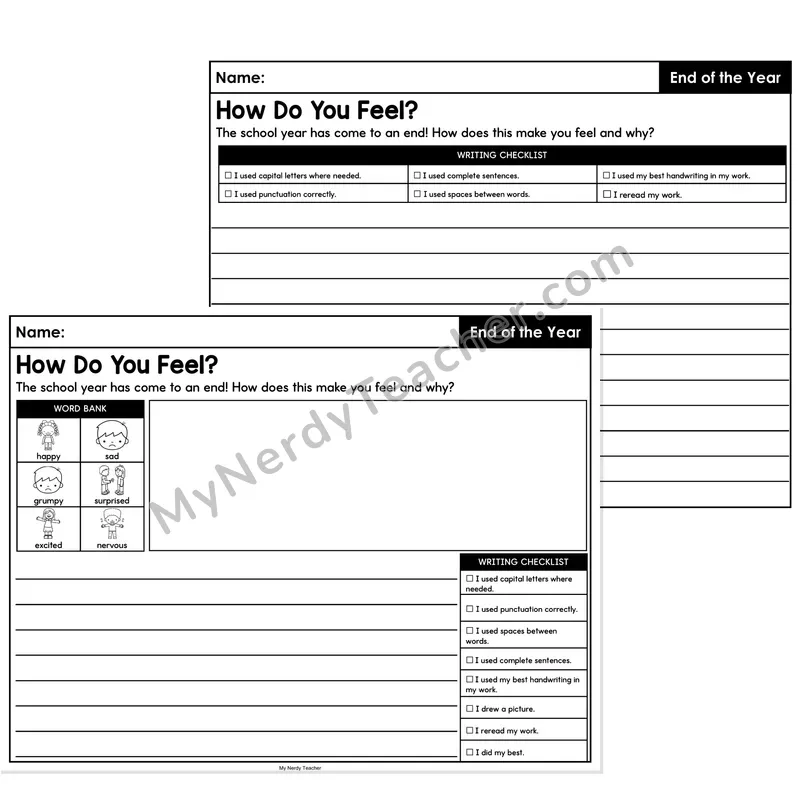 End of the Year Opinion Writing Prompt (Lined) — How Do You Feel?