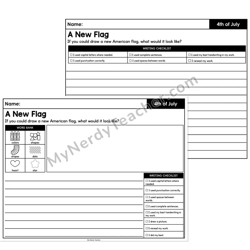 4th of July Free Write Writing Prompt (Lined) — A New Flag