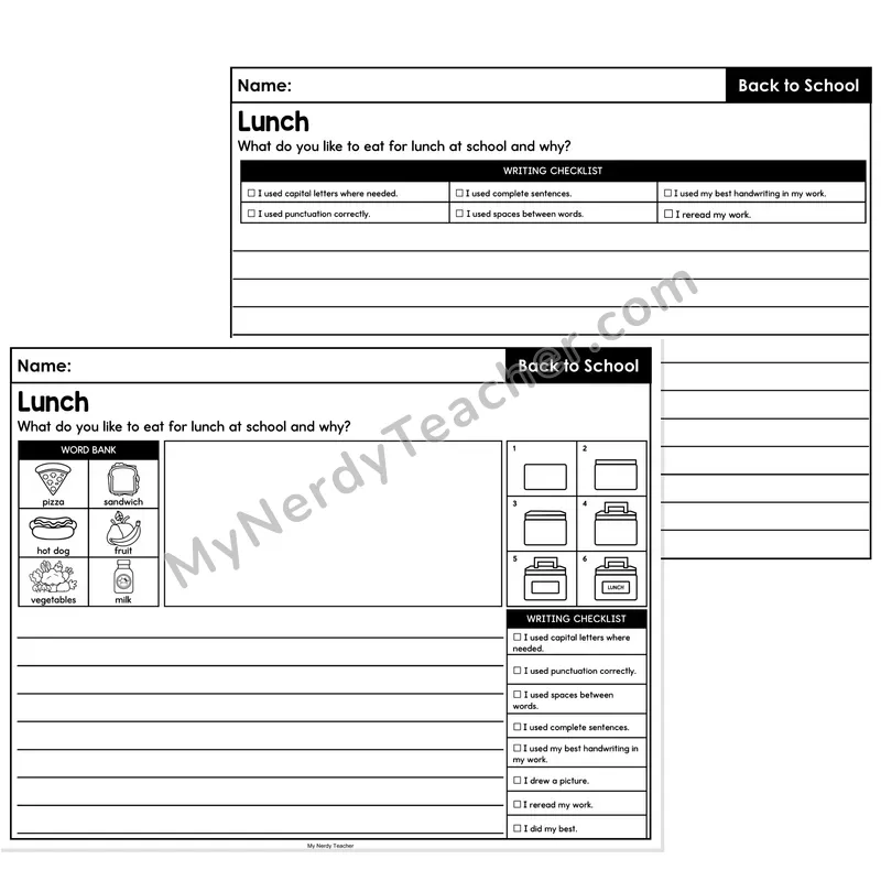 Back to School Opinion Writing Prompt (Lined) — Lunch