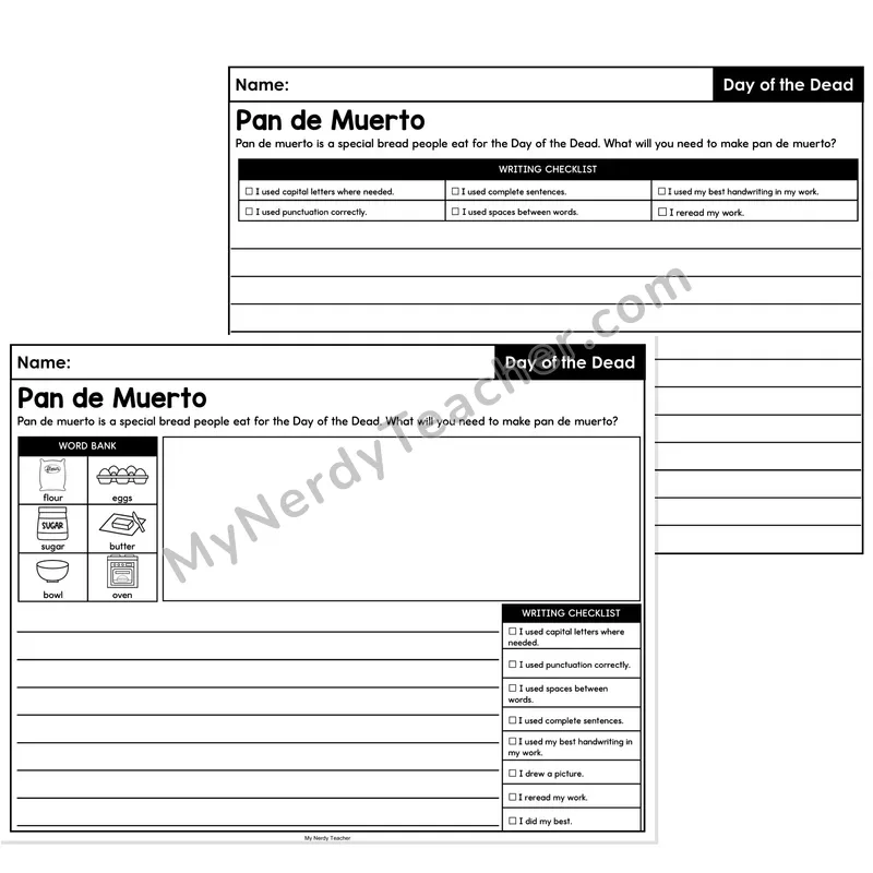 Day of the Dead Explanatory Writing Prompt (Lined) — Pan de Muerto