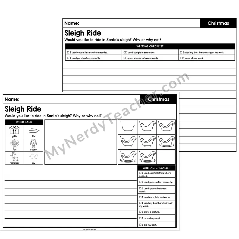 Christmas Opinion Writing Prompt (Lined) — Sleigh Ride