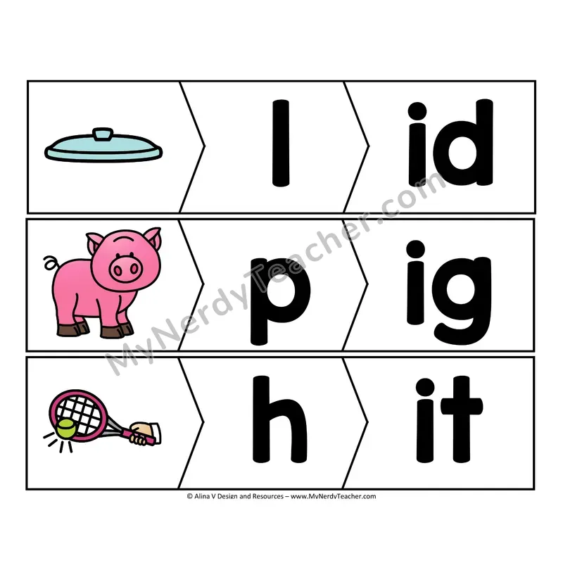 CVC Word Puzzles — Short I Picture and Letter Match Activity