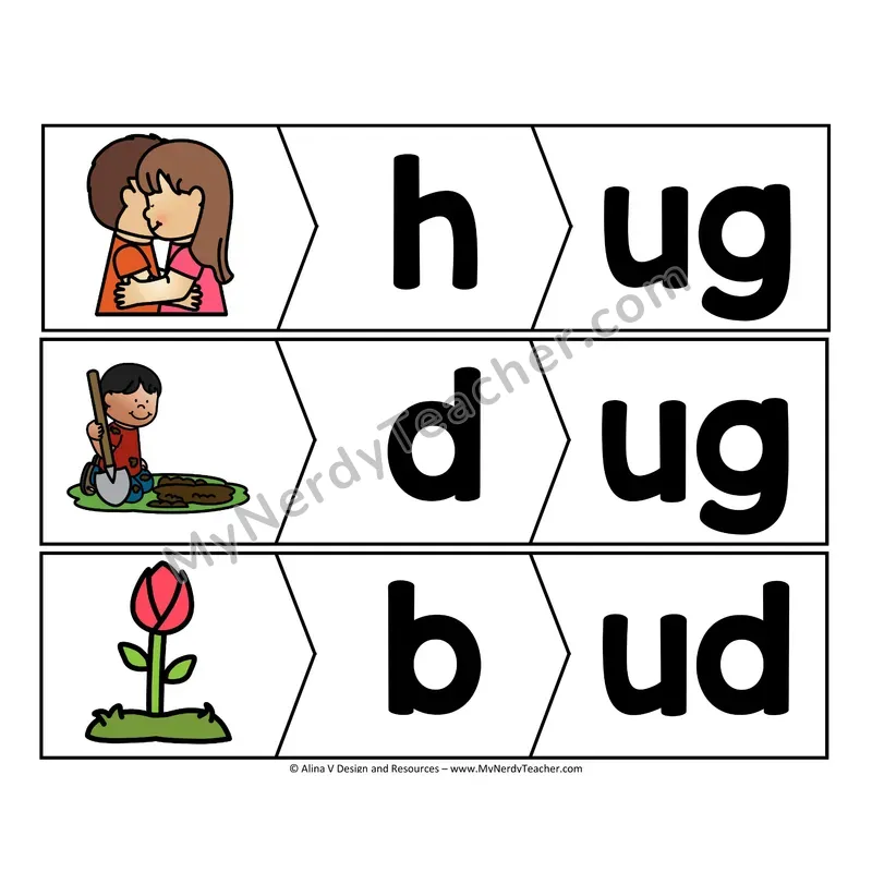 CVC Word Puzzles — Short U Picture and Letter Match Activity