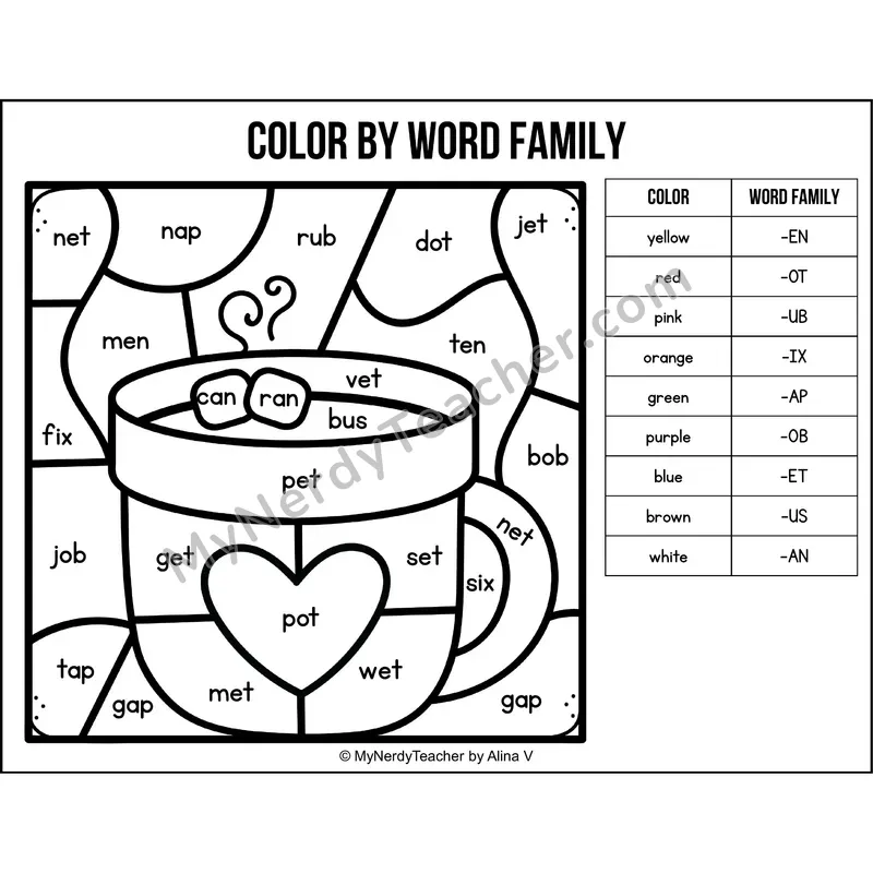 Color by Word Family — Winter CVC Short Vowel Coloring 5
