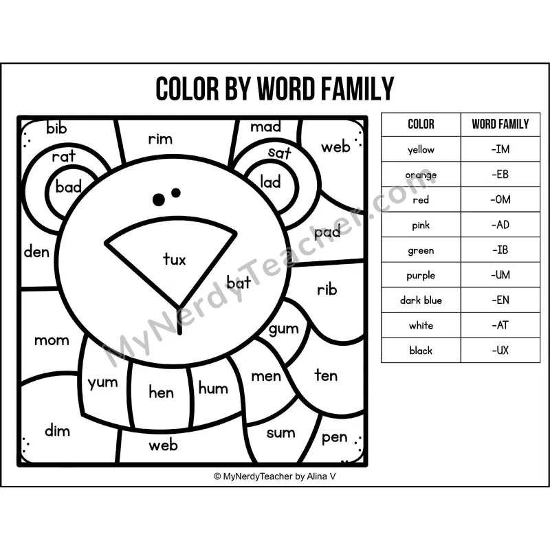 Color by Word Family — Winter CVC Short Vowel Coloring 3