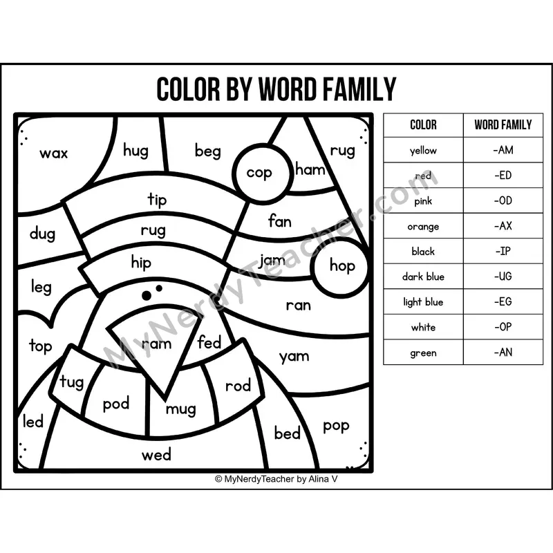 Color by Word Family — Winter CVC Short Vowel Coloring 4