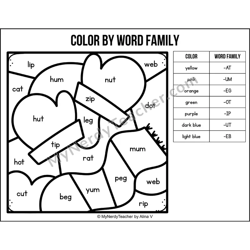Color by Word Family — Winter CVC Short Vowel Coloring 6