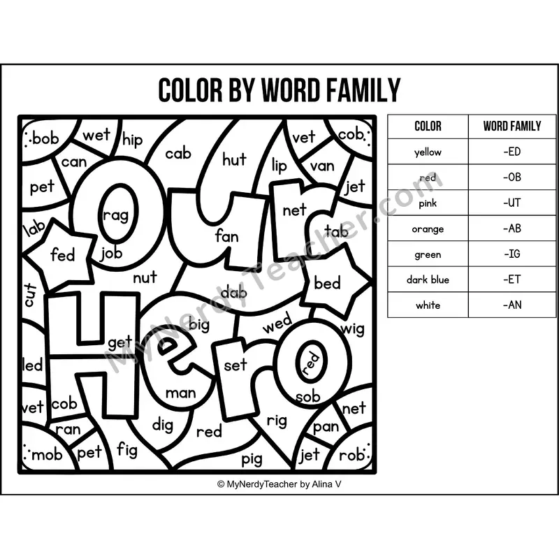 Color by Word Family — Veterans Day CVC Short Vowel Coloring 5
