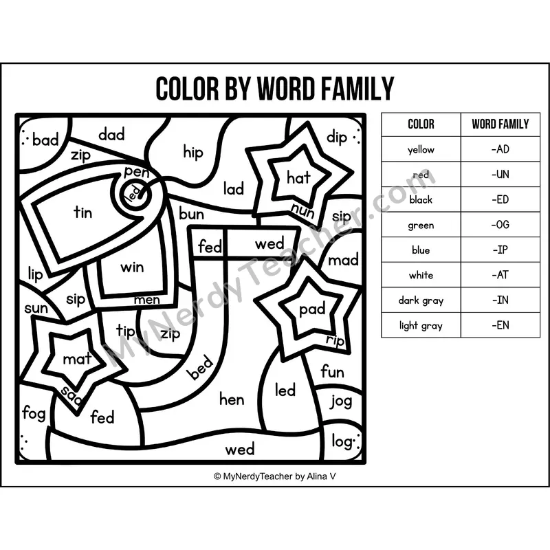 Color by Word Family — Veterans Day CVC Short Vowel Coloring 3