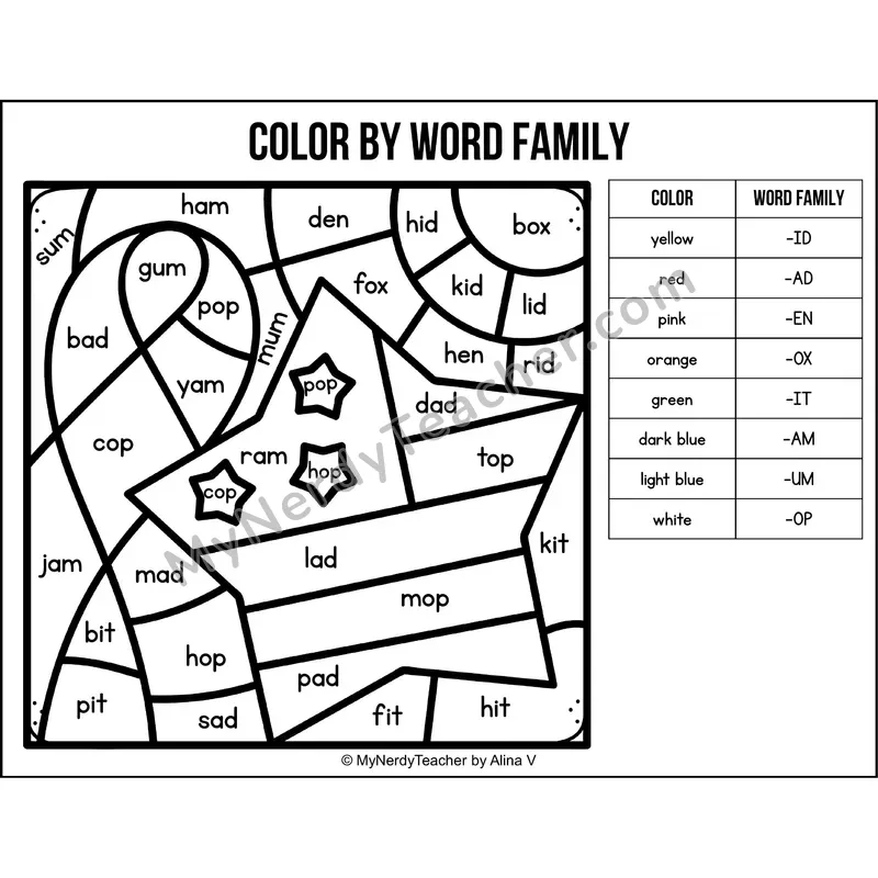 Color by Word Family — Veterans Day CVC Short Vowel Coloring 6