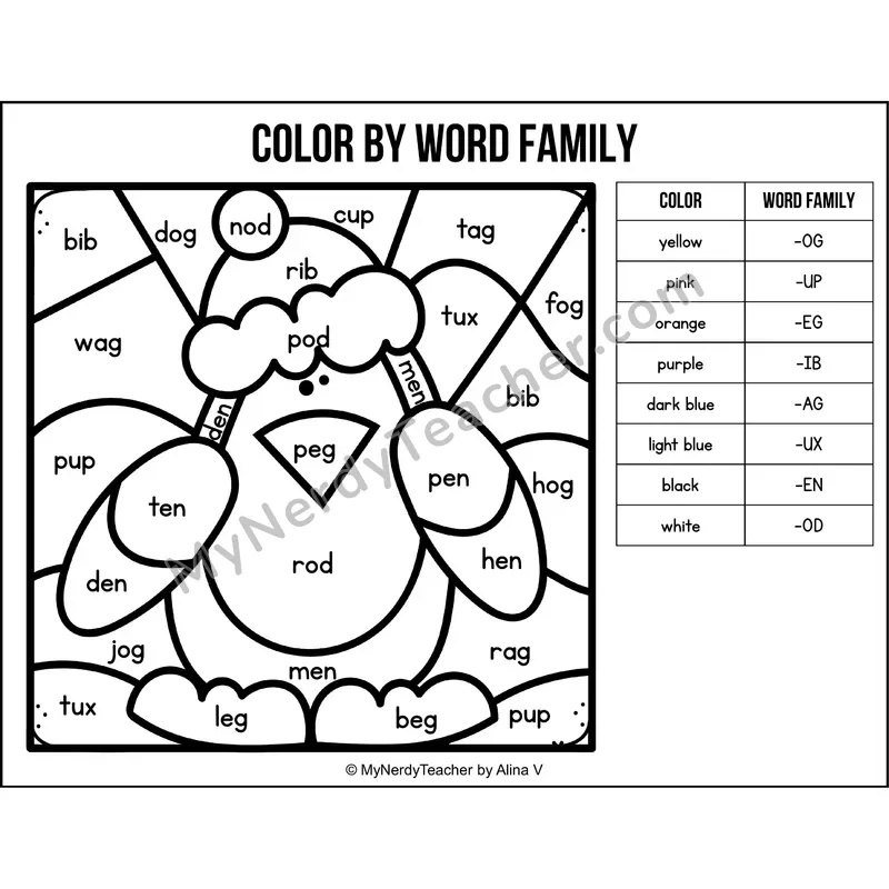 Color by Word Family — Winter CVC Short Vowel Coloring 1