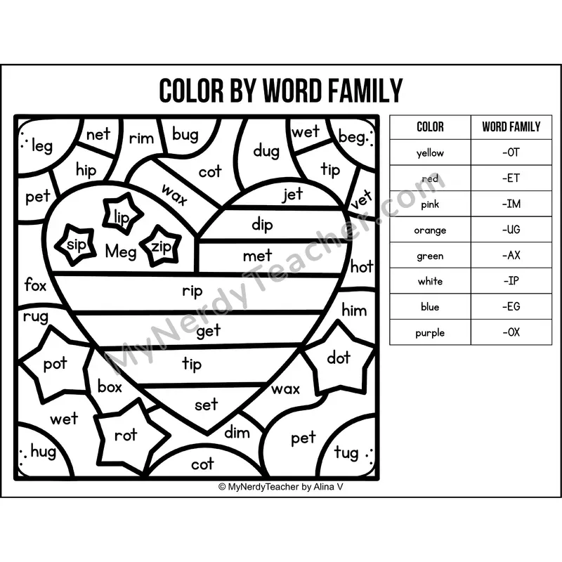 Color by Word Family — Veterans Day CVC Short Vowel Coloring 4