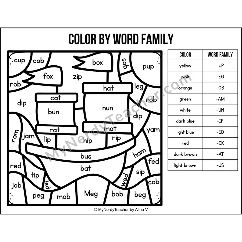 Color by Word Family — Thanksgiving CVC Short Vowel Coloring 5
