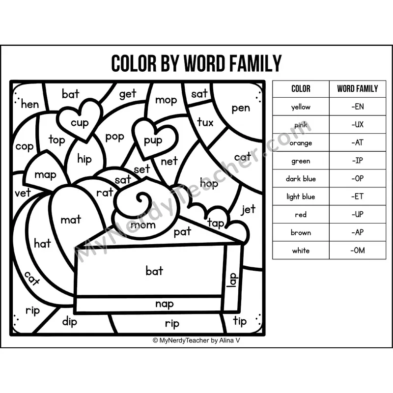 Color by Word Family — Thanksgiving CVC Short Vowel Coloring 4
