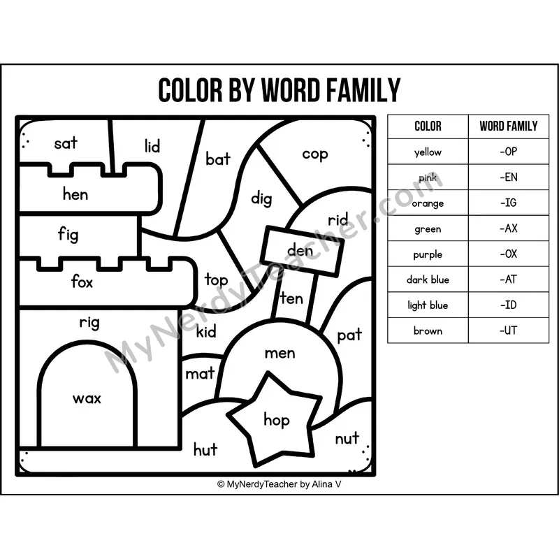 Color by Word Family — Summer CVC Short Vowel Coloring 6