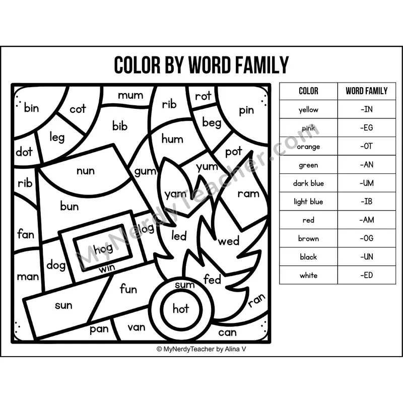 Color by Word Family — Thanksgiving CVC Short Vowel Coloring 2
