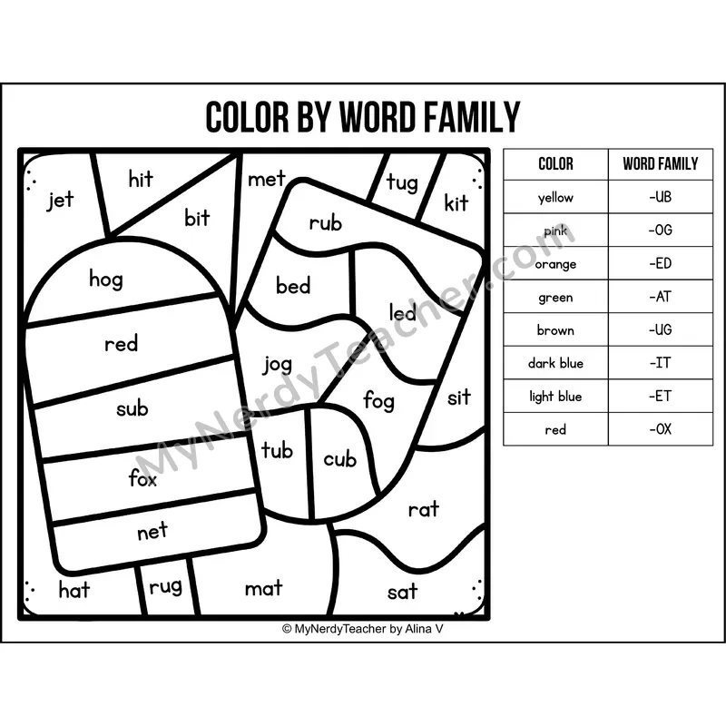 Color by Word Family — Summer CVC Short Vowel Coloring 4