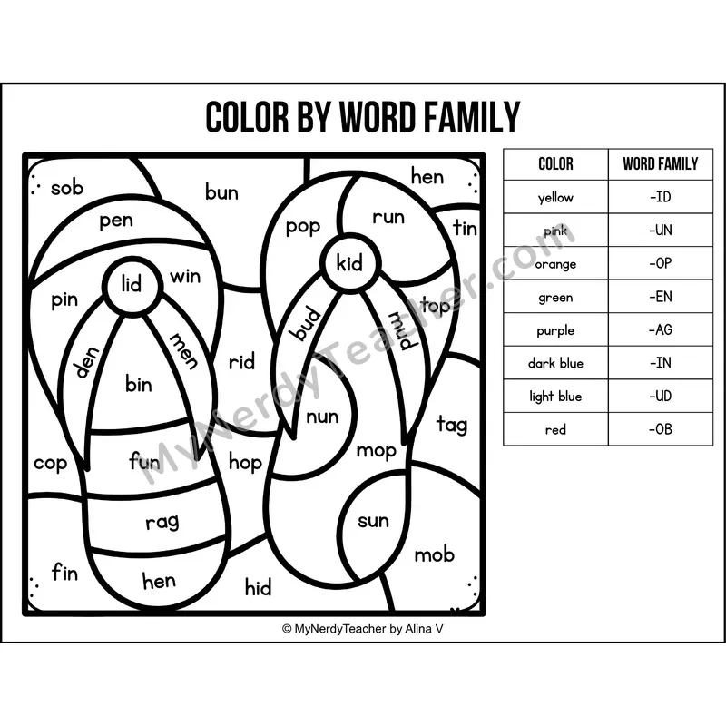 Color by Word Family — Summer CVC Short Vowel Coloring 3
