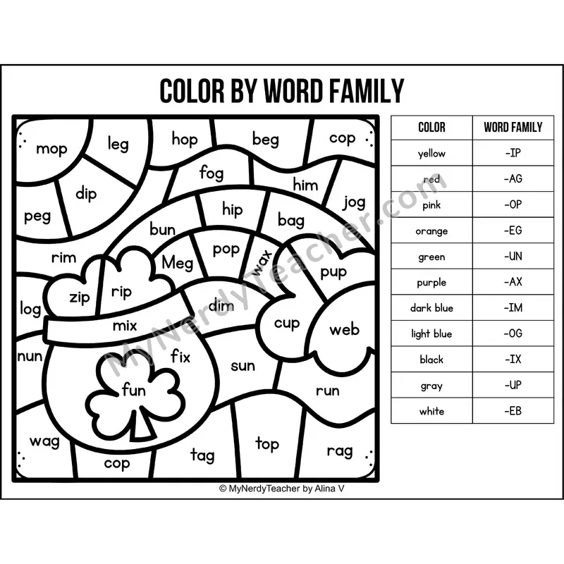Color by Word Family — St Patricks Day CVC Short Vowel Coloring 4
